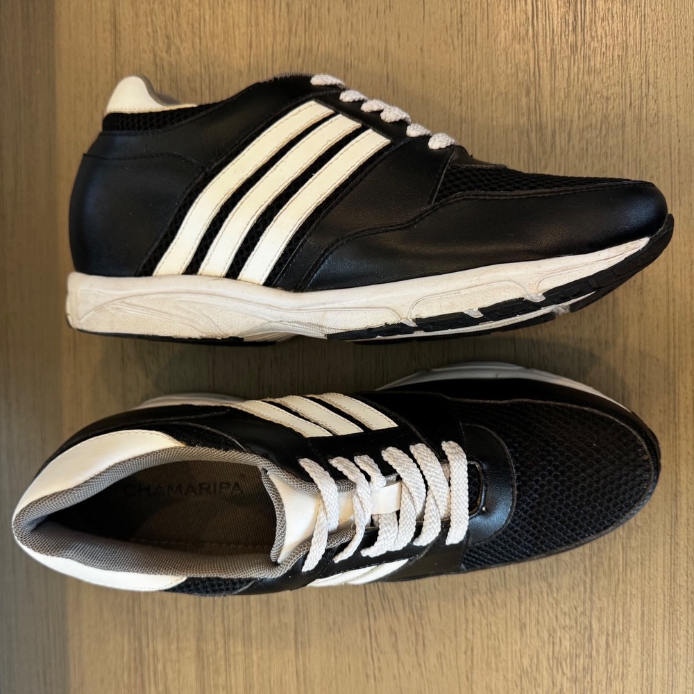 Chamaripa Elevator Men 9.5 EU 42 Black White Leather Mesh Sneaker Trainer Casual